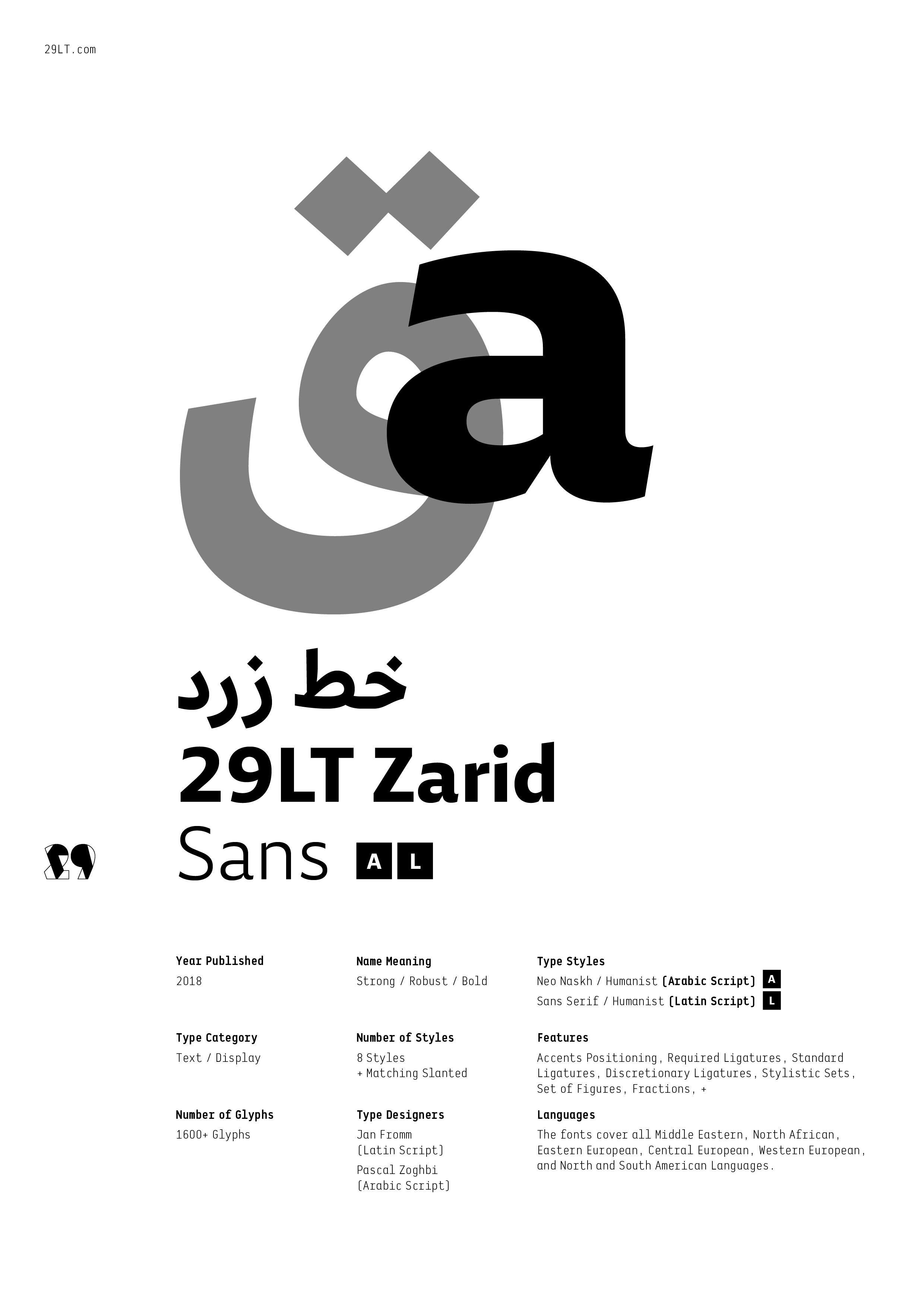 29LT Zarid Sans specimen